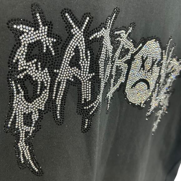 Y2K Streetwear Rhinestone Graphic Tee Sad Boyz Black Cotton Medium - Picture 2 of 4